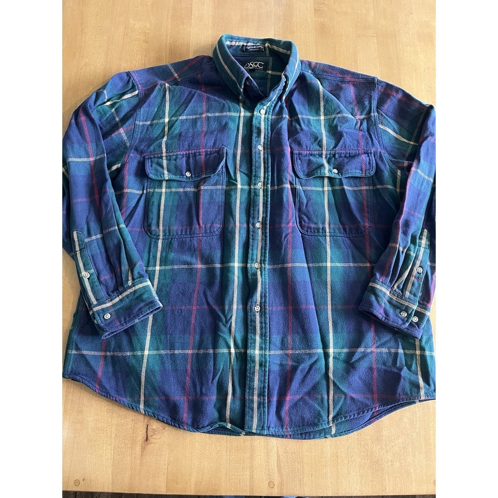 Old School Clothing Co Shirt Men's XL Green Plaid‎ Flannel OSCC Skater Hipster